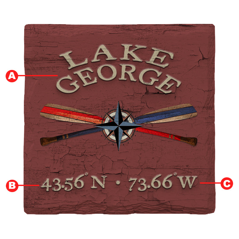 Customizable Lodge Red Crossed Oars Compass Paint Chip | Drink Coaster