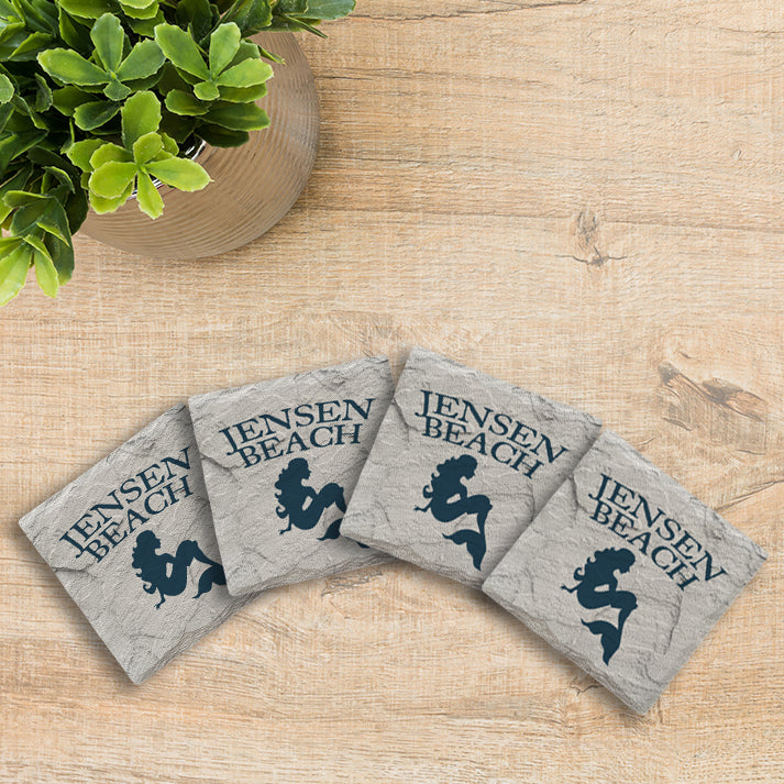 Customizable Navy Blue Mermaid | Drink Coaster | Absorbent Ridged Ceramic