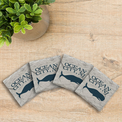 Customizable Navy Blue Whale | Drink Coaster | Absorbent Ridged Ceramic