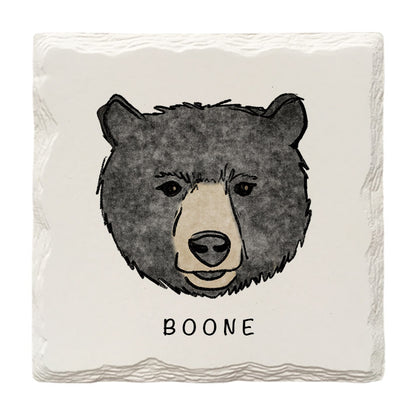 Customizable Black Bear Face Doodle | Drink Coaster | Absorbent Ridged Ceramic