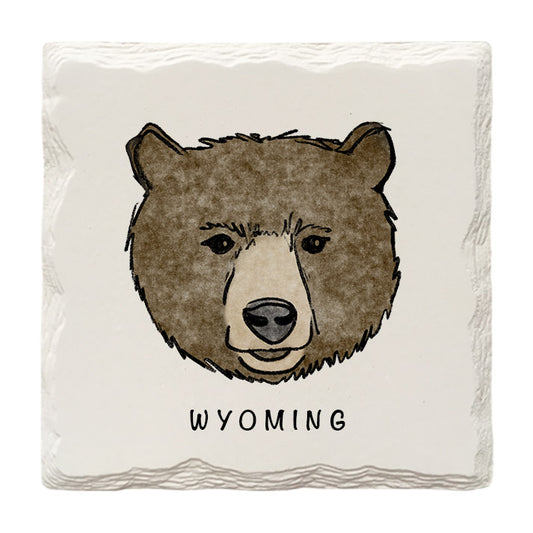 Customizable Brown Bear Face Doodle | Drink Coaster | Absorbent Ridged Ceramic