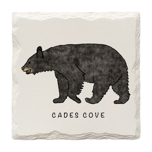 Customizable Walking Black Bear Doodle | Drink Coaster | Absorbent Ridged Ceramic