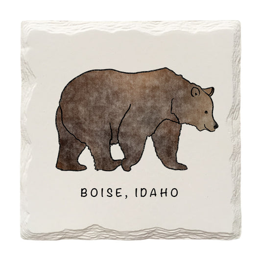 Customizable Walking Brown Bear Doodle | Drink Coaster | Absorbent Ridged Ceramic