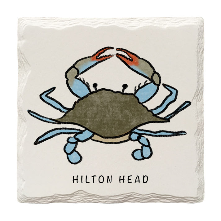 Customizable Blue Crab Doodle | Drink Coaster | Absorbent Ridged Ceramic