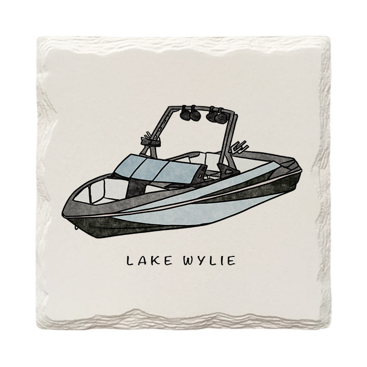 Customizable Lake Surf Boat Doodle | Drink Coaster