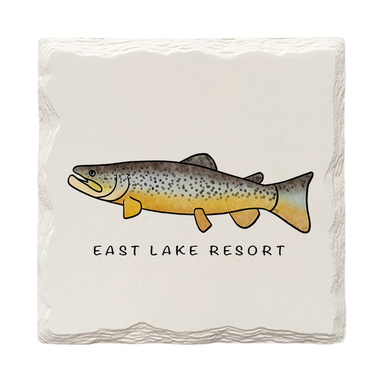 Customizable Brown Trout Doodle | Drink Coaster | Absorbent Ridged Ceramic