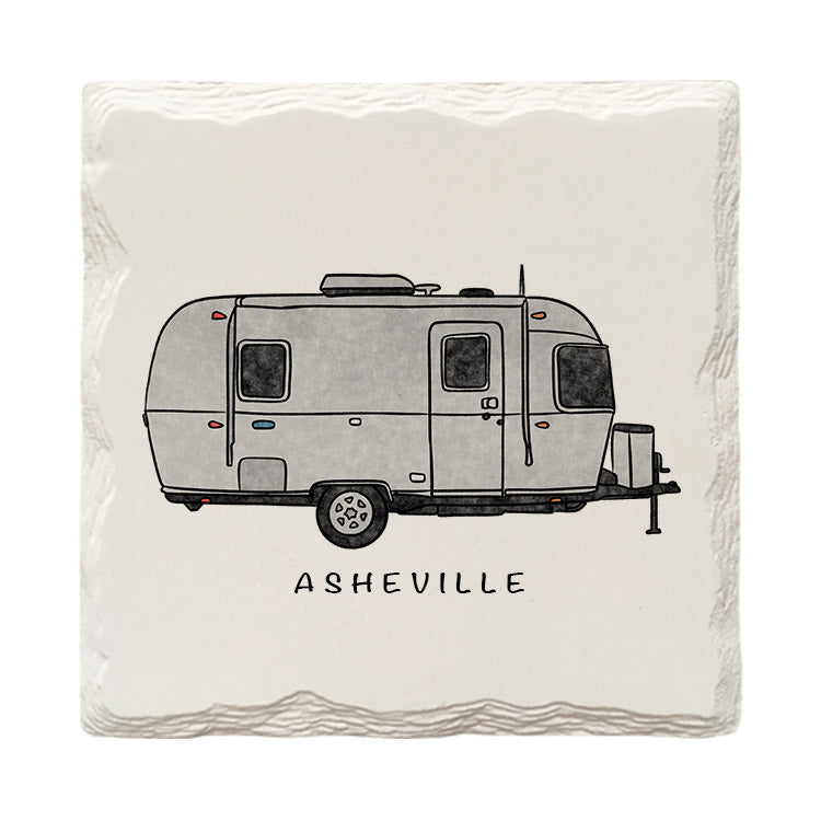 Customizable Silver Camper Doodle | Drink Coaster | Absorbent Ridged Ceramic