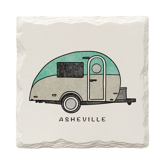 Customizable Teardrop Camper Doodle | Drink Coaster | Absorbent Ridged Ceramic