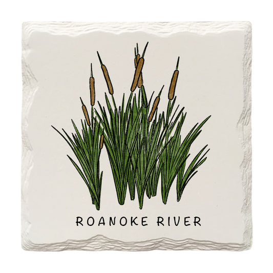 Customizable Cattails Doodle | Drink Coaster | Absorbent Ridged Ceramic