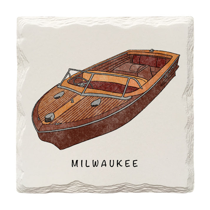 Customizable Wooden Boat Doodle | Drink Coaster | Absorbent Ridged Ceramic