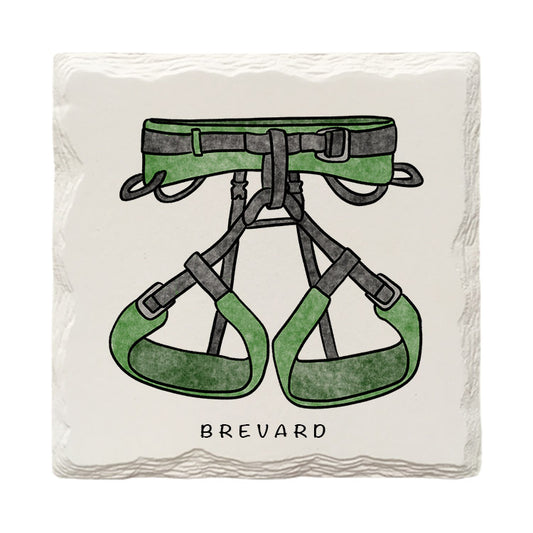 Customizable Climbing Harness Doodle | Drink Coaster | Absorbent Ridged Ceramic