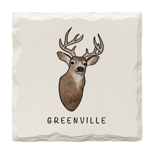 Customizable Deer Doodle | Drink Coaster | Absorbent Ridged Ceramic