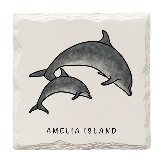 Customizable Dolphins Doodle | Drink Coaster | Absorbent Ridged Ceramic