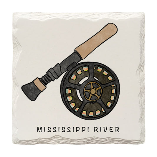 Customizable Fly Fishing Reel Doodle | Drink Coaster | Absorbent Ridged Ceramic