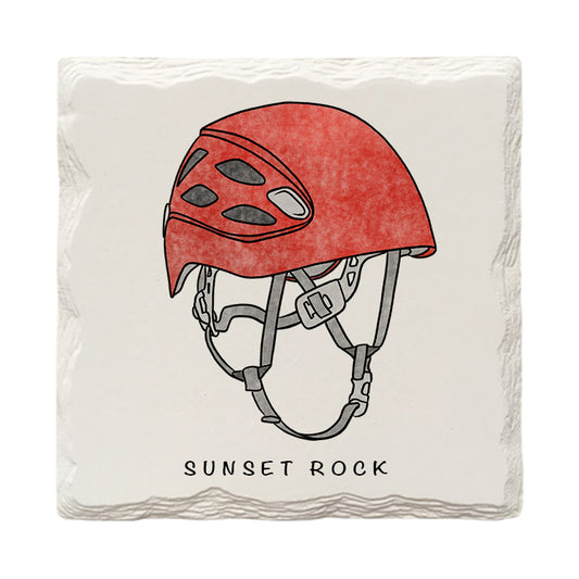 Customizable Climbing Helmet Doodle | Drink Coaster | Absorbent Ridged Ceramic