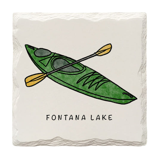 Customizable Kayak Doodle | Drink Coaster | Absorbent Ridged Ceramic