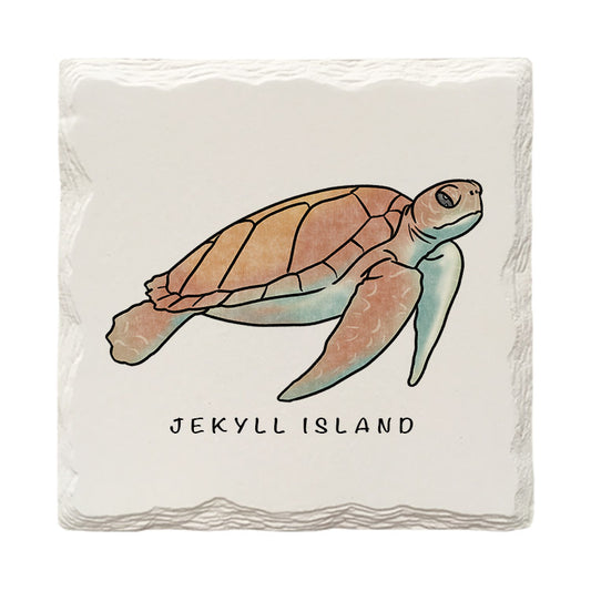 Customizable Loggerhead Sea Turtle Doodle | Drink Coaster | Absorbent Ridged Ceramic