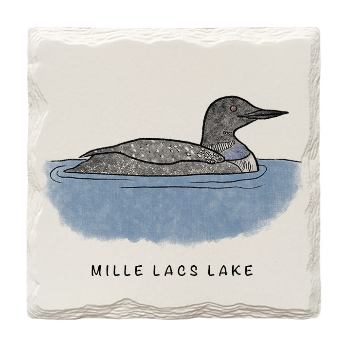 Customizable Loon Doodle | Drink Coaster | Absorbent Ridged Ceramic