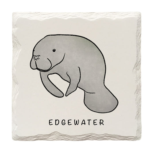 Customizable Manatee Doodle | Drink Coaster | Absorbent Ridged Ceramic