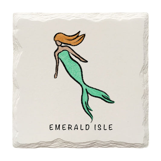 Customizable Mermaid Doodle | Drink Coaster | Absorbent Ridged Ceramic