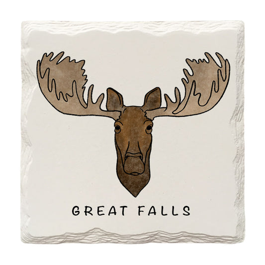 Customizable Moose Face Doodle | Drink Coaster | Absorbent Ridged Ceramic