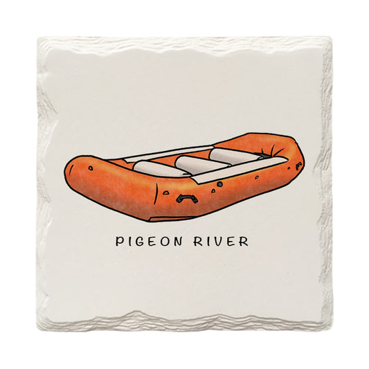 Customizable Whitewater Rafting Raft Doodle | Drink Coaster | Absorbent Ridged Ceramic