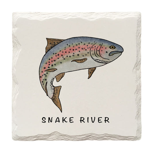 Customizable Rainbow Trout Doodle | Drink Coaster | Absorbent Ridged Ceramic