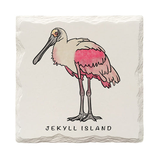 Customizable Roseate Spoonbill Doodle | Drink Coaster | Absorbent Ridged Ceramic