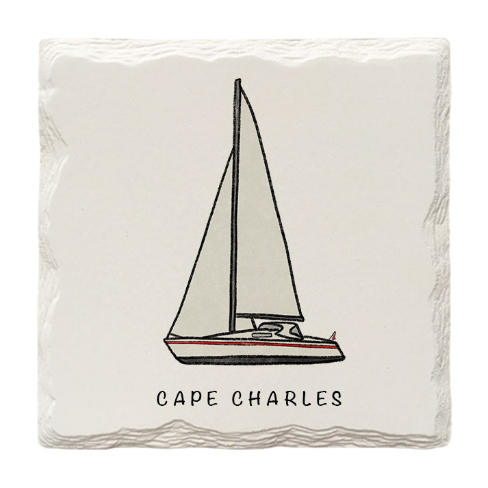 Customizable Sailboat Doodle | Drink Coaster | Absorbent Ridged Ceramic