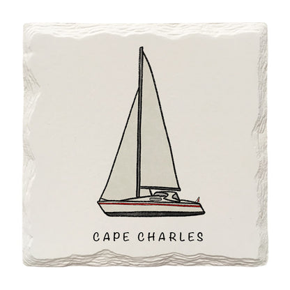 Customizable Sailboat Doodle | Drink Coaster | Absorbent Ridged Ceramic