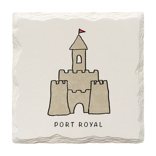 Customizable Sand Castle Doodle | Drink Coaster | Absorbent Ridged Ceramic