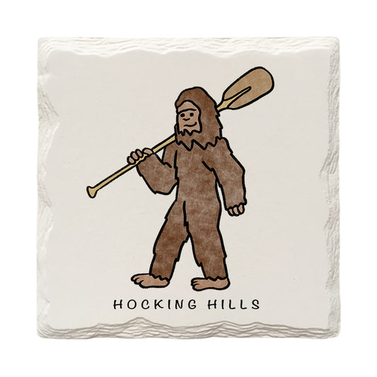 Customizable Bigfoot with Oar Doodle | Drink Coaster | Absorbent Ridged Ceramic