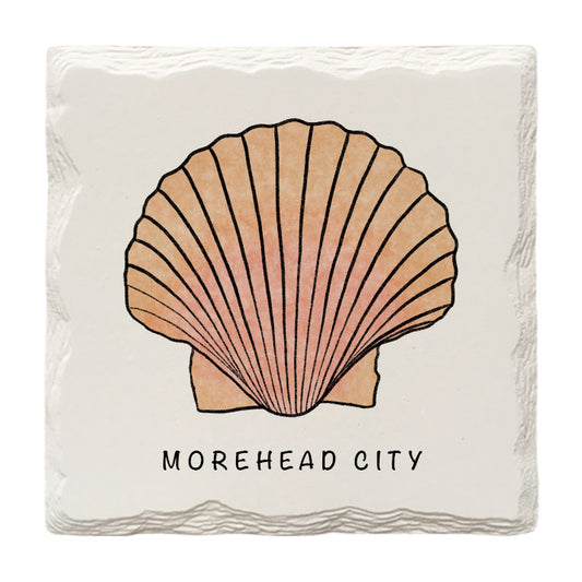 Customizable Seashell Doodle | Drink Coaster | Absorbent Ridged Ceramic