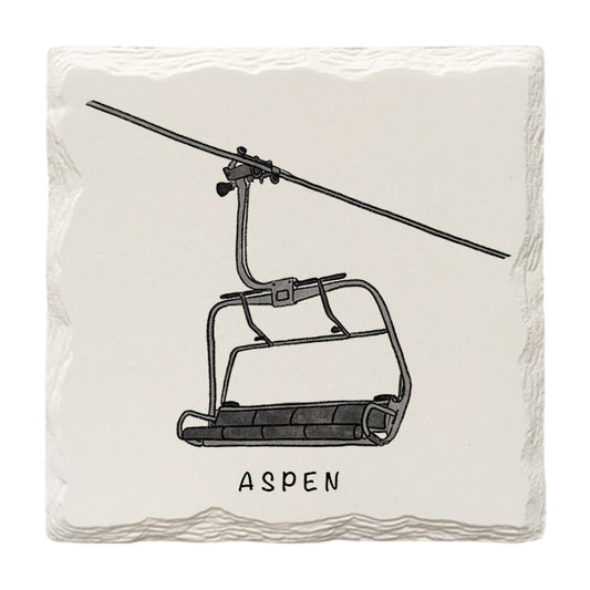 Customizable Ski Lift Doodle | Drink Coaster | Absorbent Ridged Ceramic