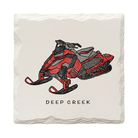 Customizable Snowmobile Doodle | Drink Coaster | Absorbent Ridged Ceramic