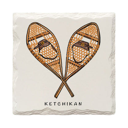 Customizable Crossed Snowshoes Doodle | Drink Coaster