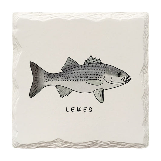 Customizable Striped Bass Doodle | Drink Coaster | Absorbent Ridged Ceramic