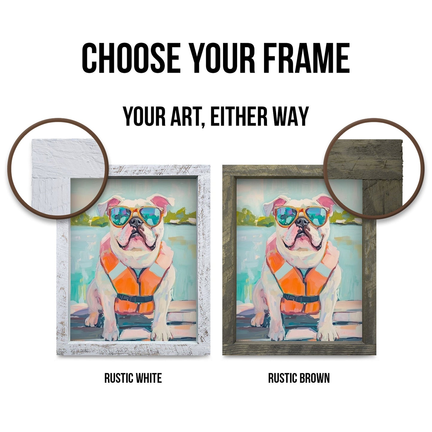 Frame color comparison: Rustic White and Rustic Brown