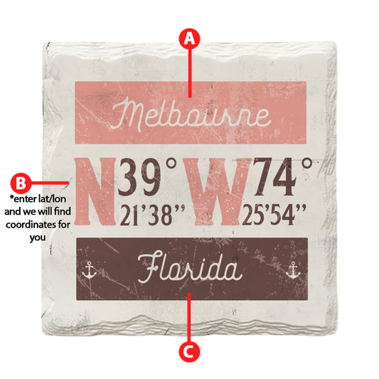 Customizable Big Coordinates Coral | Drink Coaster