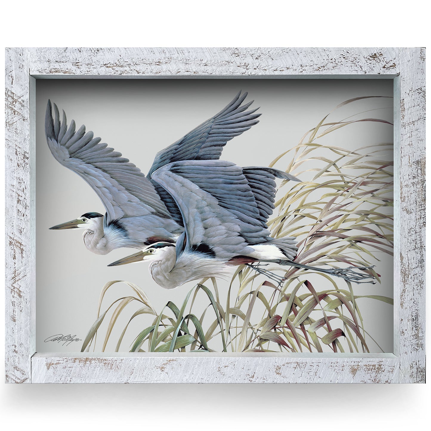 Herons in Flight | Real Wood Framed Wall Art Print | Art Lamay