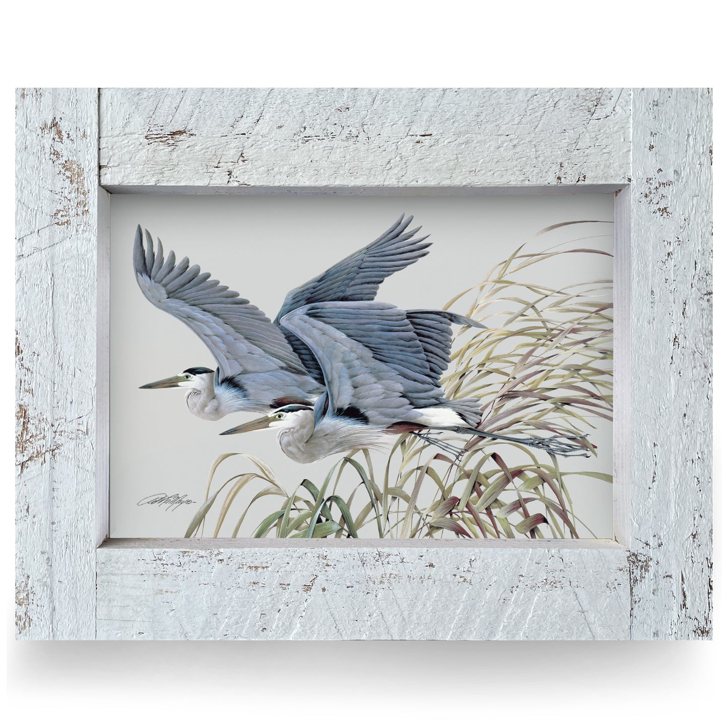 Herons in Flight | Real Wood Framed Wall Art Print | Art Lamay