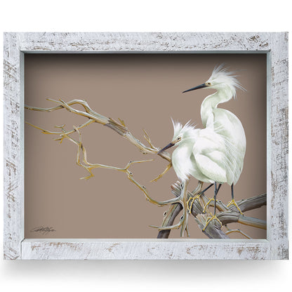 Egret Duo | Real Wood Framed Wall Art Print | Art Lamay