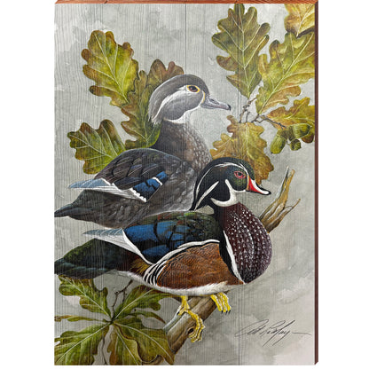 Art Lamay | Wood Duck Couple Portrait | Wall Art Print on Real Wood