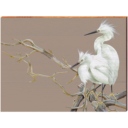 Art Lamay | Egret Duo Perched Portrait | Wall Art Print on Real Wood