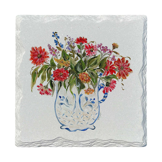 Pamela Cassidy | Vase of Zinnias | Drink Coaster