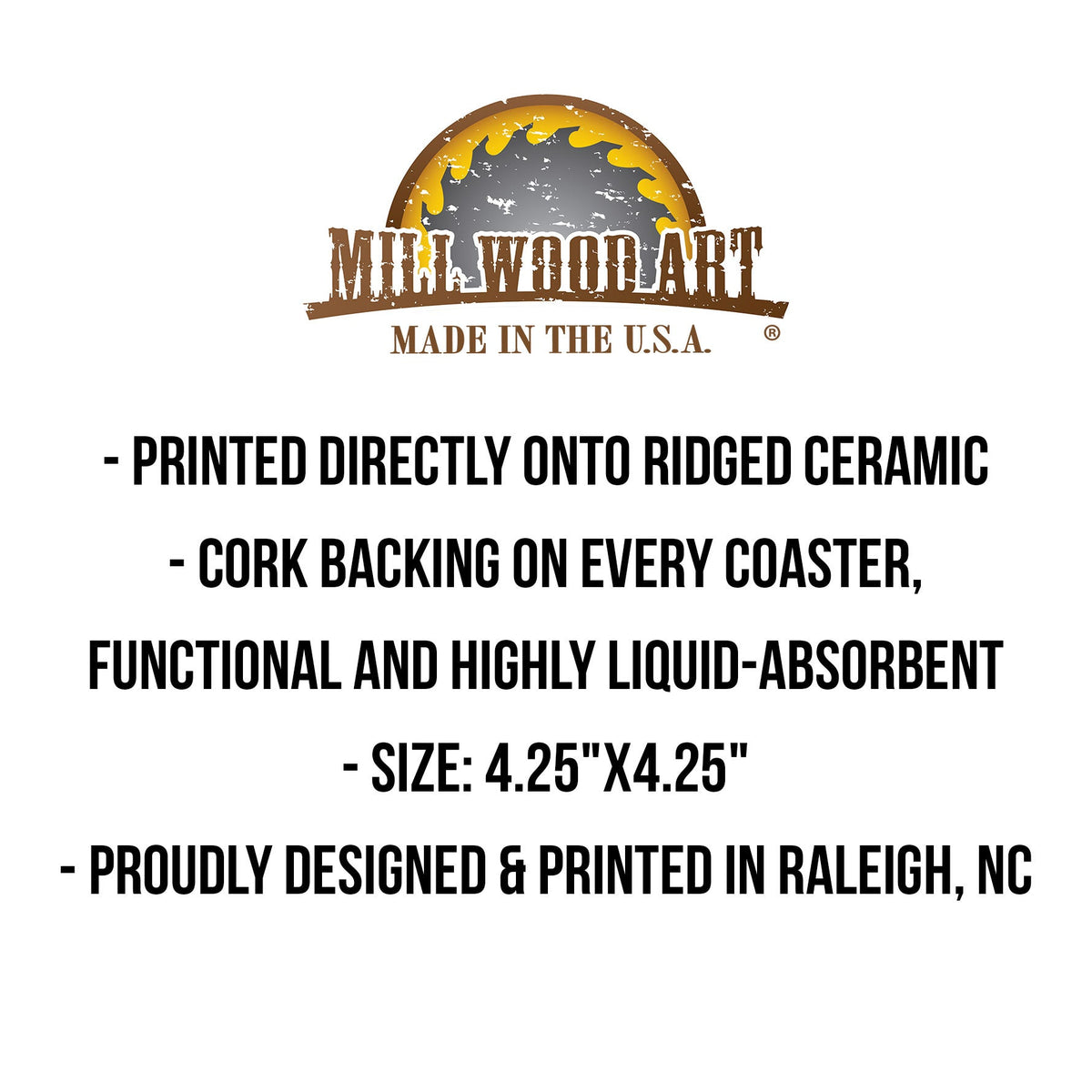 Mill Wood Art coaster features