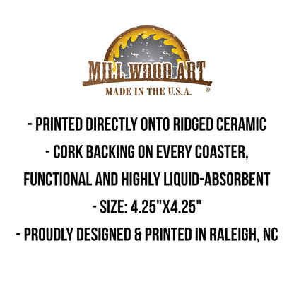 Mill Wood Art coaster features