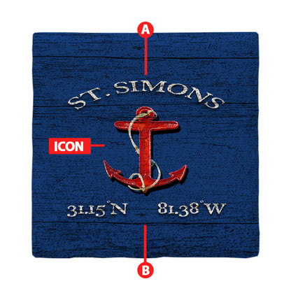 Customizable Navy Blue Icons | Drink Coaster | Absorbent Ridged Ceramic