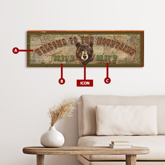 Customizable Rustic Lodge Sign | Icon Choice | Wall Art Print on Real Wood