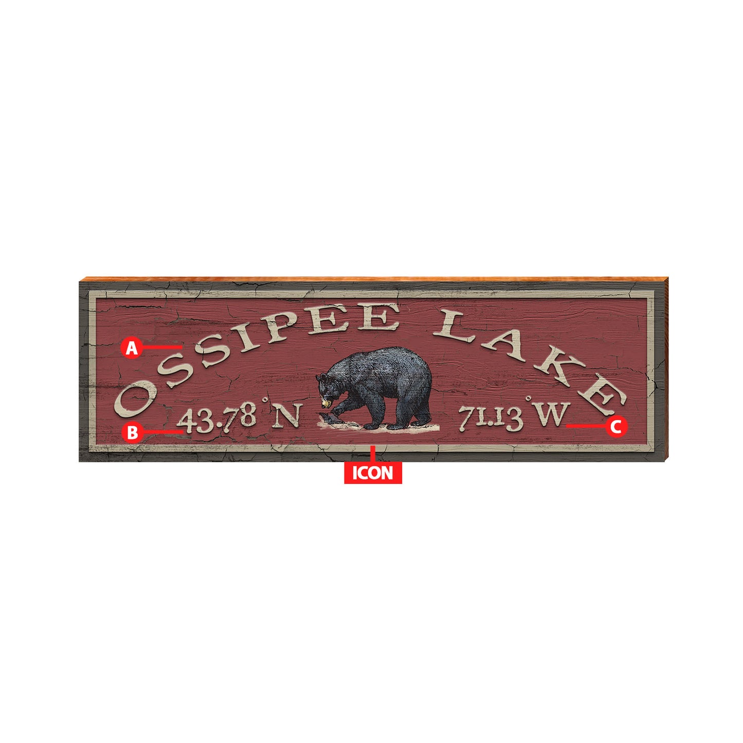 Customizable Lodge Red Paint Chip Sign | Icon Choice | Wall Art Print on Real Wood